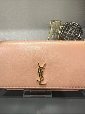 Saint Laurent Pink Leather YSL Logo Shoulder Clutch with Gold Hardware